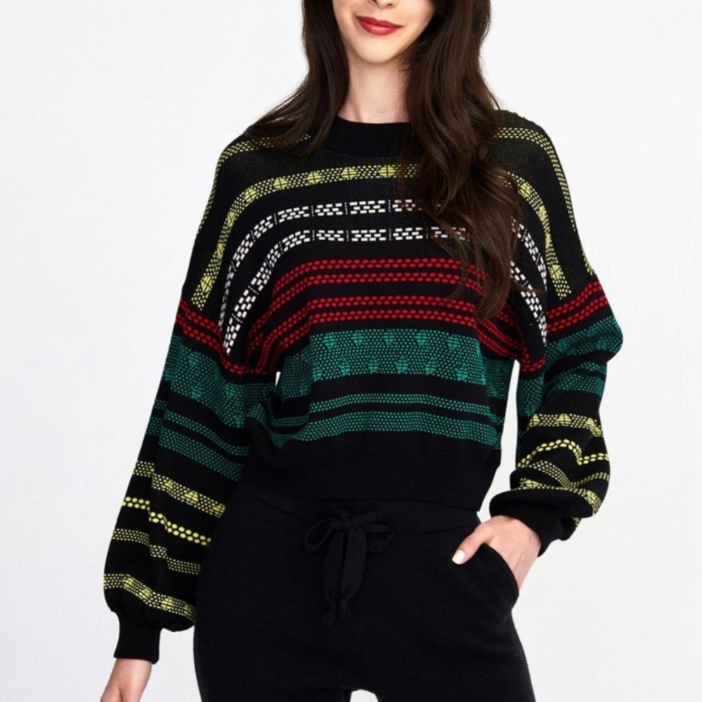 525 America Brick Jacquard Cropped Sweater NWT